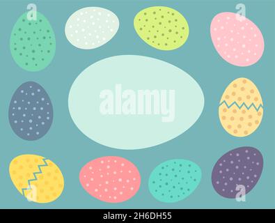 Ostereier Karte Hintergrund. Bunte Ostereier Grenze. Sammlung von Vogeleiern. Vektorgrafik. Stock Vektor