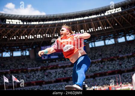 Ryan Crouser aus den Vereinigten Staaten gewinnt Gold bei den Olympischen Spielen 2020 in Tokio Stockfoto