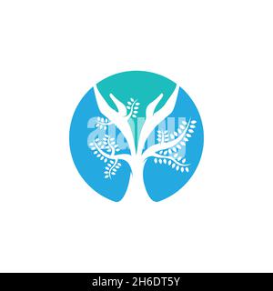 Handbaum-Logo, natürliche Hände Baum Wellness-Konzept Symbol, Yoga Gesundheit Pflege Symbol Vektor-Design. Einfache Silhouette Hand und Baum Logo Vektor-Symbole Stock Vektor