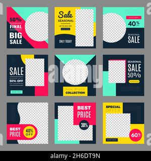 Banner für soziale Medien. Förderung Rabatt Rahmen Vorlagen Broschüren in quadratischen Design Verkauf Banner aktuellen Vektor-Sammlung gesetzt Stock Vektor