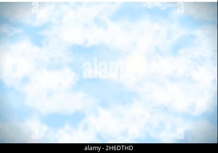 Strahlend blauer Himmel mit realistischen weißen Wolken, Sommerhintergrund Stock Vektor