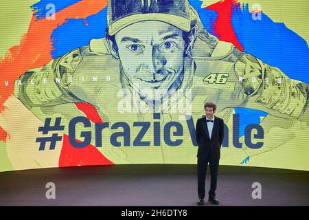 Valencia, Spanien. November 2021. Valentino Rossi reagiert auf die Verleihung der FIM MotoGP Awards 2021 am 14. November 2021 in Valencia, Spanien. Quelle: Str/Xinhua/Alamy Live News Stockfoto