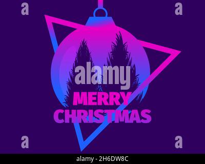 Frohe Weihnachten im Synthwave- und retrowave-Stil. Retro-Science-Fiction-weihnachtsbaum der 80er Jahre. Festliches Design für Grußkarte, Werbematerial und Banner. Stock Vektor