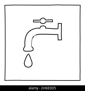 Doodle Wasserhahn Symbol oder Logo, handgezeichnet mit dünnen schwarzen Linie Stock Vektor