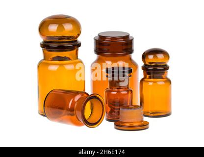 Set aus braunen Apothekenflaschen Stockfoto