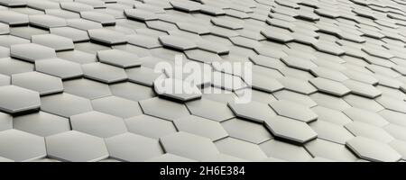 3D Rendering von grauen Hexagon-Kacheln Hintergrund. Stockfoto