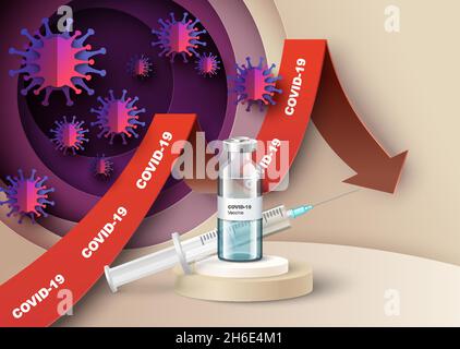 Impfkampagne gegen Coronavirus, Schutz gegen Covid-19-Krankheit, sicherer und wirksamer Impfstoff, Vektordarstellung. Stock Vektor