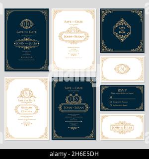 Luxuriöse Hochzeitseinladung mit Monogramm. Belaubung Rahmen Premium-Karten, königliche Ornament. Luxus Business Banner Design, dekorative Blumen ordentlich Vektor Stock Vektor