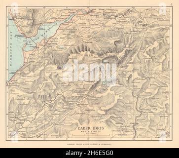 SNOWDONIA Cader Idris & Umgebung Barmouth Dolgellau Wales BARTHOLOMEW 1885 Karte Stockfoto