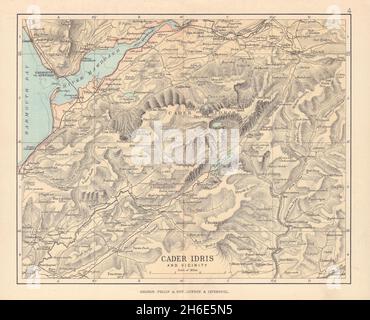 SNOWDONIA Cader Idris & Umgebung Barmouth Dolgellau Wales BARTHOLOMEW 1890 Karte Stockfoto