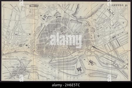 STADTPLAN VON HAMBURG im antiken Stadtplan. Deutschland. BRADSHAW 1892 alt Stockfoto