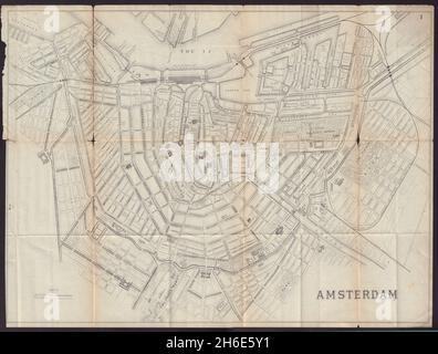 STADTPLAN VON AMSTERDAM mit antikem Stadtplan. Niederlande. BRADSHAW 1893 alt Stockfoto