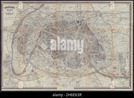 STADTPLAN VON PARIS im antiken Stadtplan. Paris. BRADSHAW 1893 altes Diagramm Stockfoto