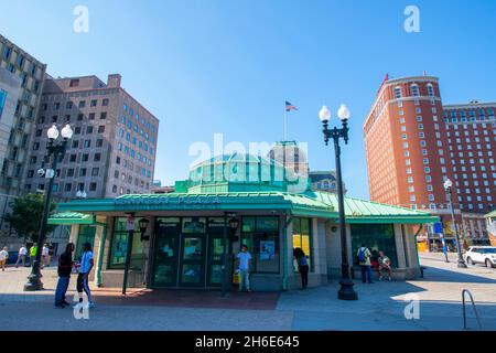 Intermodales Verkehrszentrum im Zentrum von Kennedy Plaza in der Innenstadt von Providence, Rhode Island RI, USA. Stockfoto