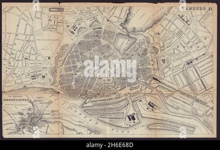 STADTPLAN VON HAMBURG im antiken Stadtplan. Deutschland. BRADSHAW C1898 alt Stockfoto