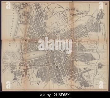 Stadtplan VON MARSEILLE mit antikem Stadtplan. Frankreich. BRADSHAW C1898 alt Stockfoto