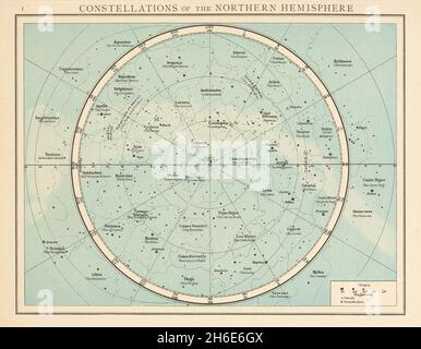 Konstellationen der nördlichen Hege. Nachthimmel. Sternentabelle. DIE TIMES 1895 Karte Stockfoto