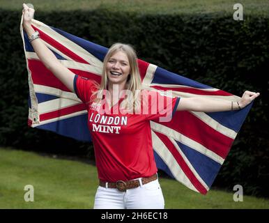 Mint Polo im Park Botschafter Jodie Kidd startet eine Petition an das Internationale Olympische Komitee, um Polo wieder als olympischen Sport einzusetzen, im Mandarin Hotel in Knightsbridge, London Stockfoto