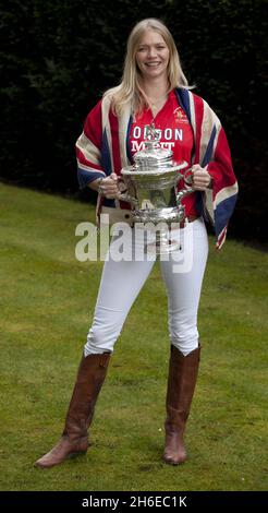 Mint Polo im Park Botschafter Jodie Kidd startet eine Petition an das Internationale Olympische Komitee, um Polo wieder als olympischen Sport einzusetzen, im Mandarin Hotel in Knightsbridge, London Stockfoto