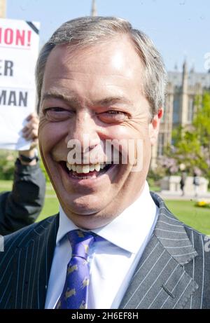 Der UKIP-Führer Nigel Farage wird heute Morgen in Westminster abgebildet. Stockfoto