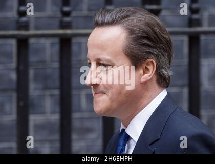 Der britische Premierminister David Cameron trifft den irischen Präsidenten Michael D. Higgins in der Downing Street in London. Stockfoto