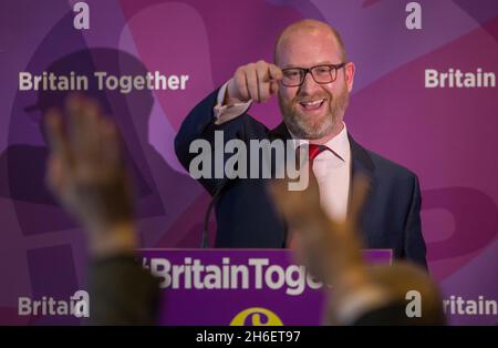 UKIP-Führer Paul Nuttall startet den Parteienkampagne in Westminster Stockfoto