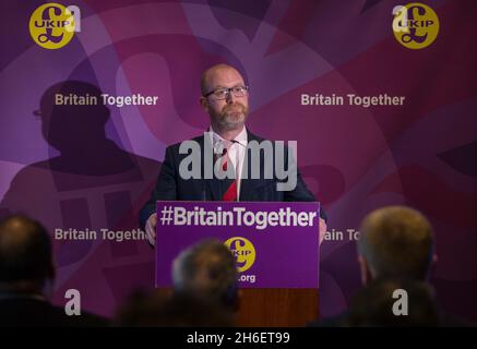 UKIP-Führer Paul Nuttall startet den Parteienkampagne in Westminster Stockfoto