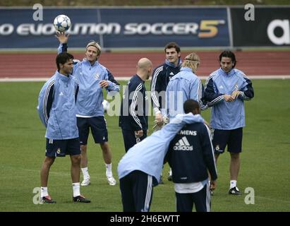 Fußballspieler David Beckham im Bild während eines Real Madrid Trainings in Spanien am 18/10/05. Stockfoto