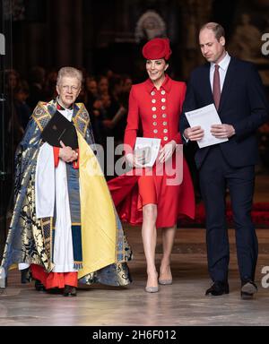 Der Herzog und die Herzogin von Cambridge nehmen am Commonwealth Day am Commonwealth-Gottesdienst in der Westminster Abbey Teil Stockfoto