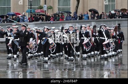Die jährliche Trafalgar Day Parade findet auf dem Trafalgar Square statt, um die Erinnerung an Admiral Lord Nelson und den Sieg bei der Schlacht von Trafalgar zu ehren. Stockfoto