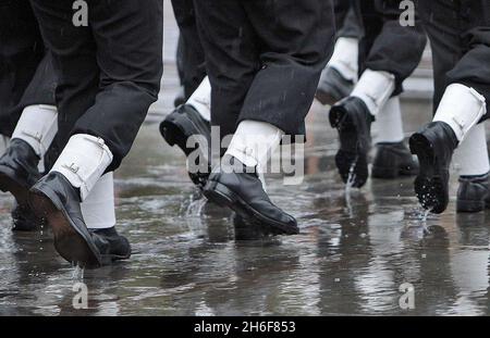 Die jährliche Trafalgar Day Parade findet auf dem Trafalgar Square statt, um die Erinnerung an Admiral Lord Nelson und den Sieg bei der Schlacht von Trafalgar zu ehren. Stockfoto