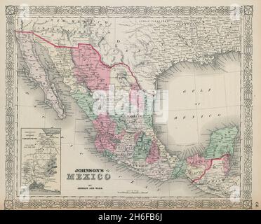 Johnsons Mexiko. Tehuantepec 1865 alte antike Karte Plan Chart Stockfoto