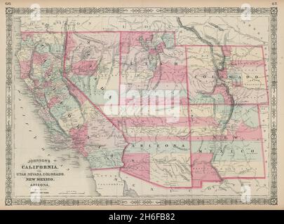 Johnson's California with Utah, Nevada, Colorado, New Mexico & Arizona 1865 Karte Stockfoto