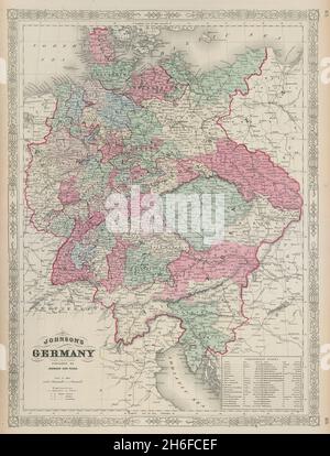 Johnsons Deutschland. Preußen Österreich Böhmen Mähren Tschechien Tirol 1865 Karte Stockfoto