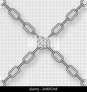 Realistisch kreuzende Metallketten mit silbernen Gliedern auf transparentem Hintergrund. Vektorgrafik. Stock Vektor