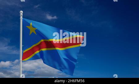 Demokratische Republik Kongo alias Kongo-Kinshasa Nationalflagge, winkend im Wind. 3d-Rendering, CGI Stockfoto