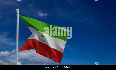 Nationalflagge der Republik Äquatorialguinea, winkend im Wind. 3d-Rendering, CGI Stockfoto