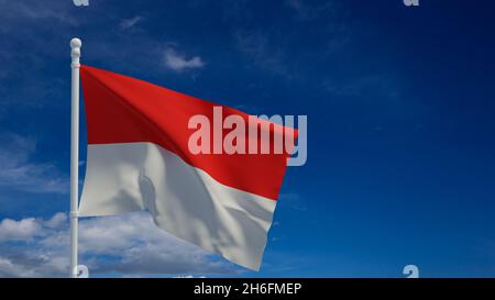 Nationalflagge der Republik Indonesien, winkend im Wind. 3d-Rendering, CGI Stockfoto