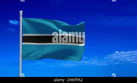 Nationalflagge der Republik Botswana, winkend im Wind. 3d-Rendering, CGI Stockfoto