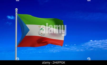 Nationalflagge der Republik Äquatorialguinea, winkend im Wind. 3d-Rendering, CGI Stockfoto