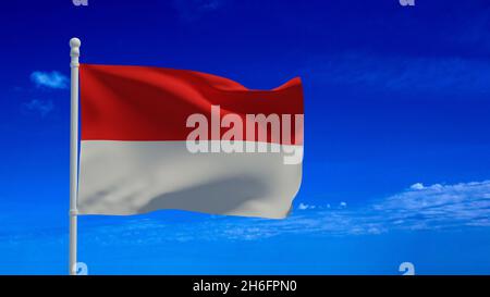 Nationalflagge der Republik Indonesien, winkend im Wind. 3d-Rendering, CGI Stockfoto