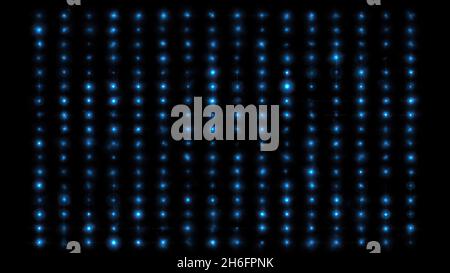 3d-Darstellung von blinkenden blauen Glühbirnen an der LED-Wand Stockfoto
