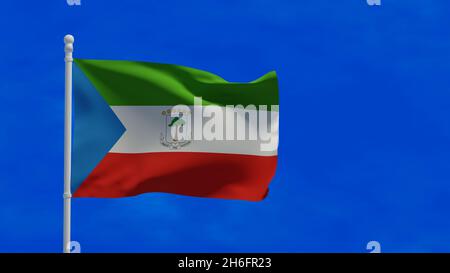 Nationalflagge der Republik Äquatorialguinea, winkend im Wind. 3d-Rendering, CGI Stockfoto