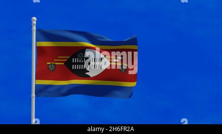 Königreich Eswatini alias Swasiland Nationalflagge, winkend im Wind. 3d-Rendering, CGI Stockfoto