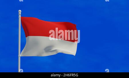 Nationalflagge der Republik Indonesien, winkend im Wind. 3d-Rendering, CGI Stockfoto