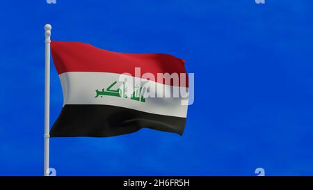 Nationalflagge der Republik Irak, winkend im Wind. 3d-Rendering, CGI Stockfoto