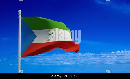 Nationalflagge der Republik Äquatorialguinea, winkend im Wind. 3d-Rendering, CGI Stockfoto