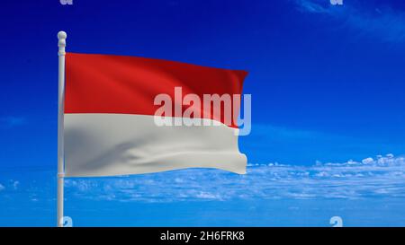 Nationalflagge der Republik Indonesien, winkend im Wind. 3d-Rendering, CGI Stockfoto