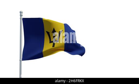 Barbados Nationalflagge, winkt im Wind. 3d-Rendering, CGI. Abbildung, isoliert auf Weiß Stockfoto