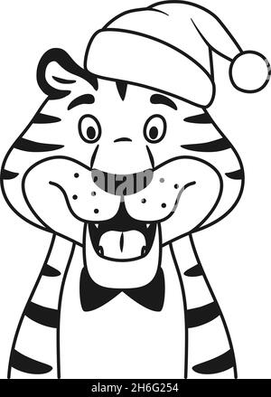 Schwarze und weiße Linie reden glücklichen Tiger Stock Vektor